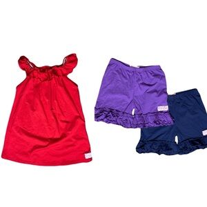 Lot Of 3 Ruffle Girl Navy & Purple Ruffle Shorts Set & Red Ruffle Top Girl’s 10